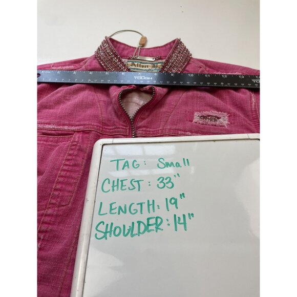 Allen B. Women's Pink Denim Jacket with Pink Rhinestone Collar Size Small - Picture 9 of 9